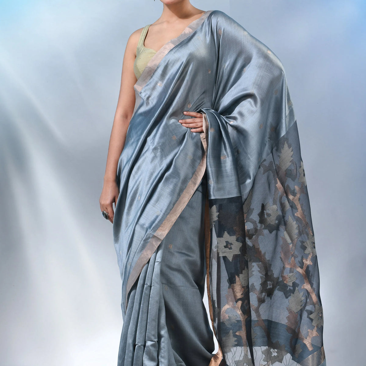 Beautiful Designer Simmar Bluminge Milky Tree Saree main image 0