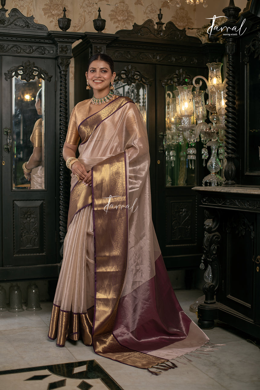 Golden Beige Colour Tissue Banarasi Silk Saree