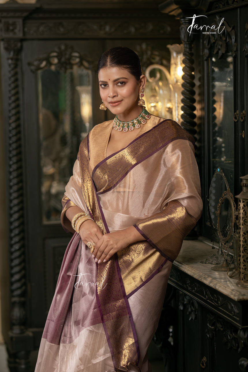 Golden Beige Colour Tissue Banarasi Silk Saree