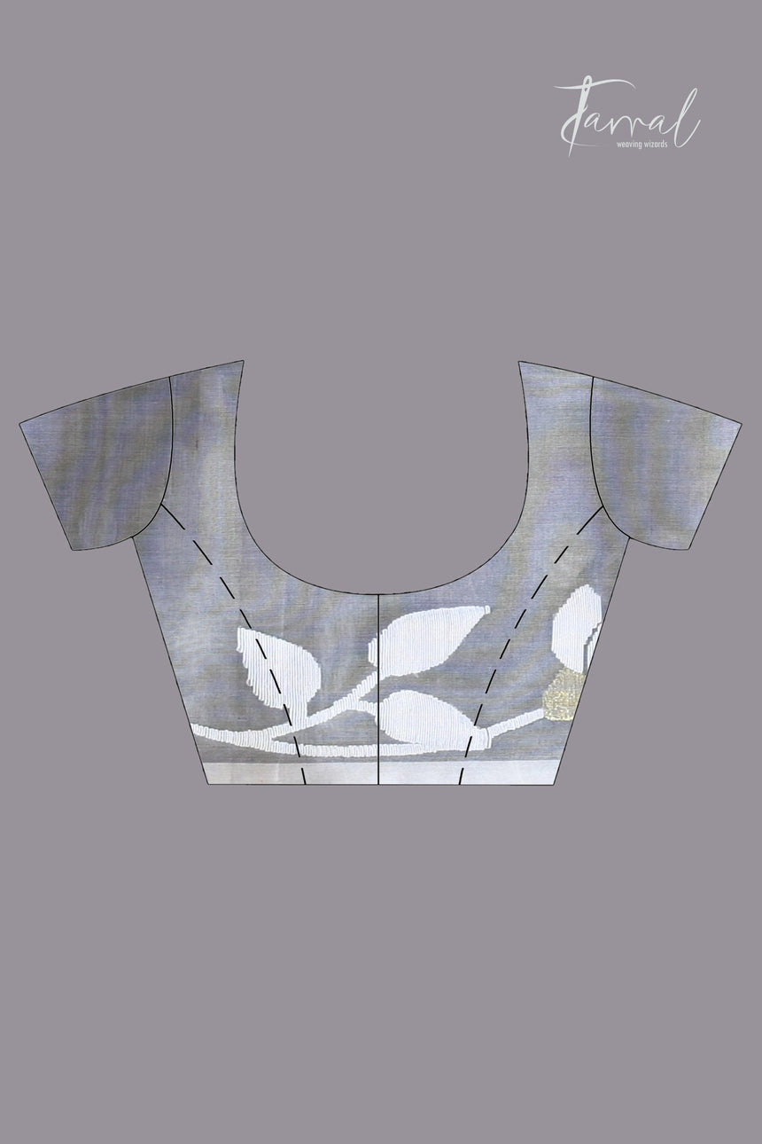 Ash Grey handwoven muslin silk jamdani saree blouse