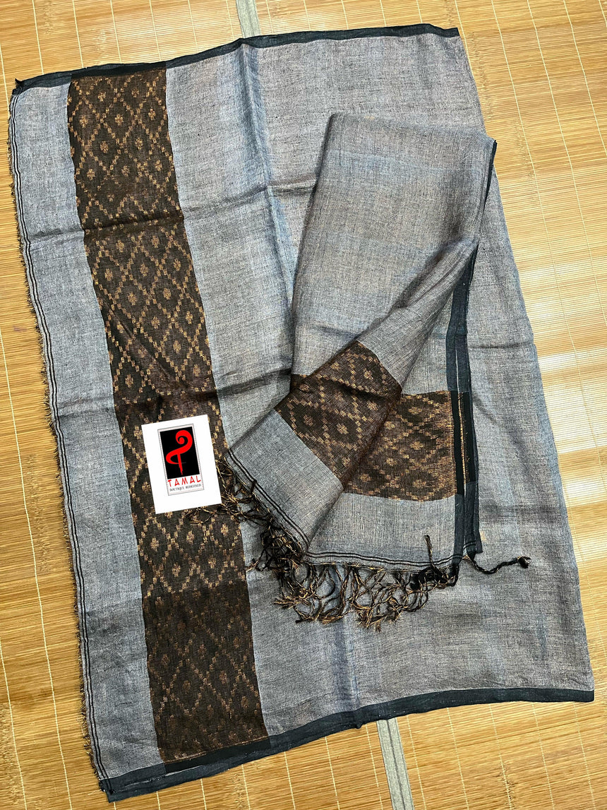 Ash with black tissue linen kurti set - Tamal Boutique