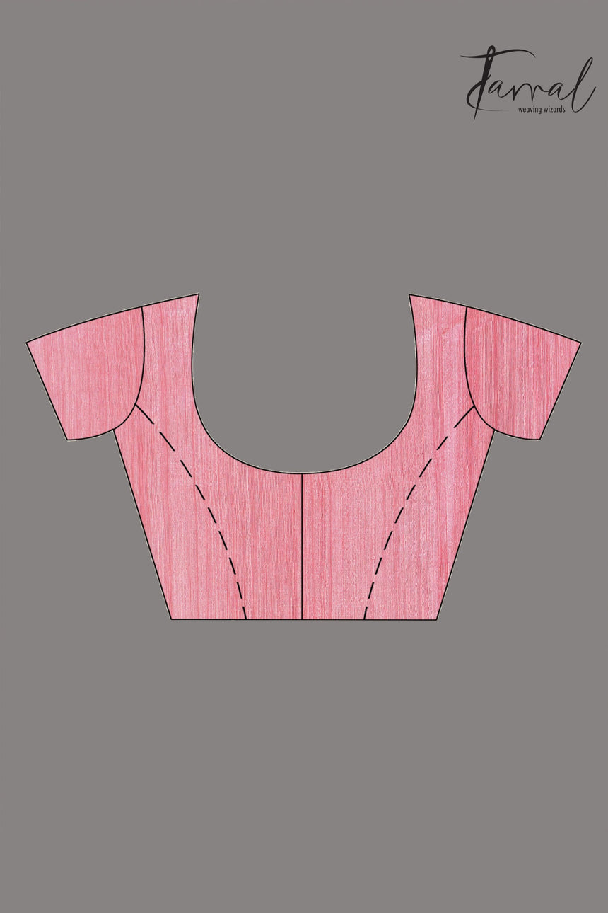 Baby Pink muslin with matka silk handwoven needle work jamdani saree blouse