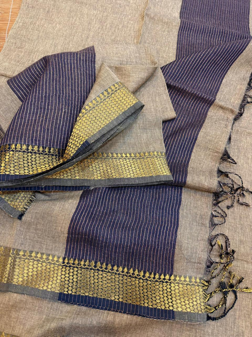 Beige Tissue Linen Kurti and Dupatta Set a Zari Border cls