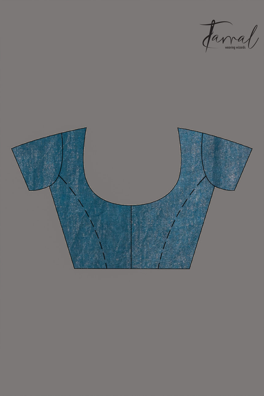 Black Pallu Tissue Matka Handloom Jamdani Saree in Peacock Blue blouse