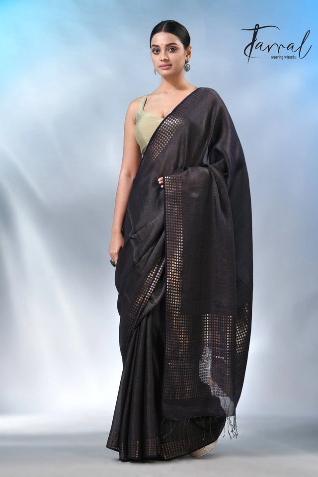 Black Tusser & tissue bangalore silk handloom jamdani saree
