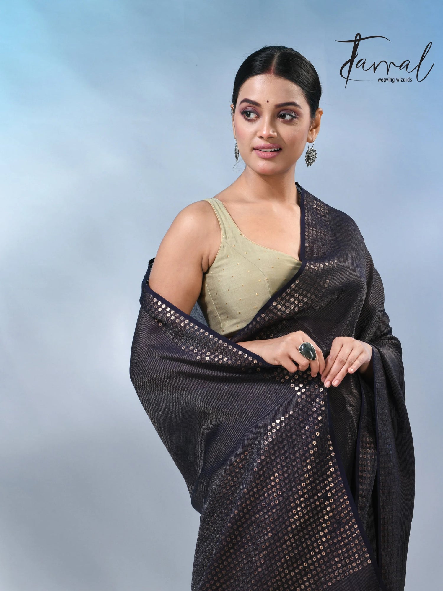 Black Tusser & tissue bangalore silk handloom jamdani saree