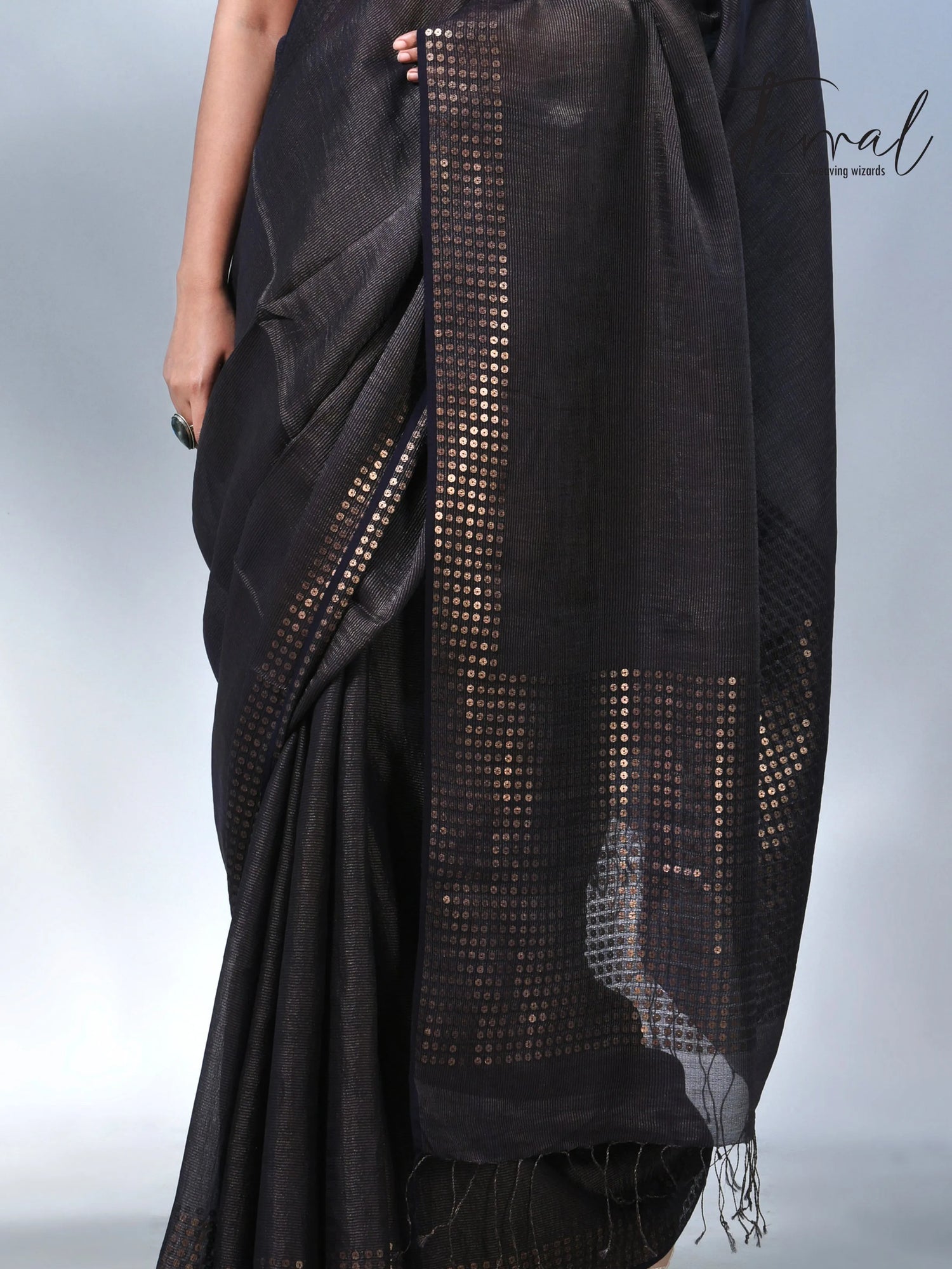 Black Tusser & tissue bangalore silk handloom jamdani saree