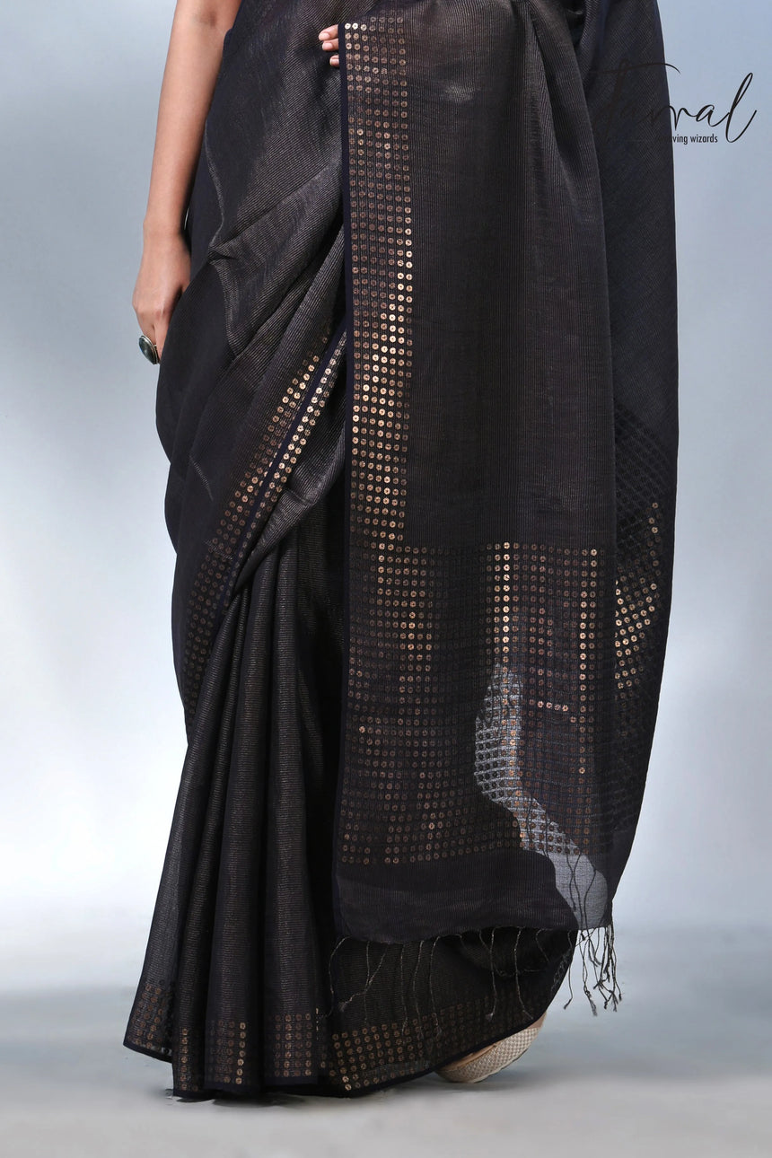 Black Tusser & tissue bangalore silk handloom jamdani saree