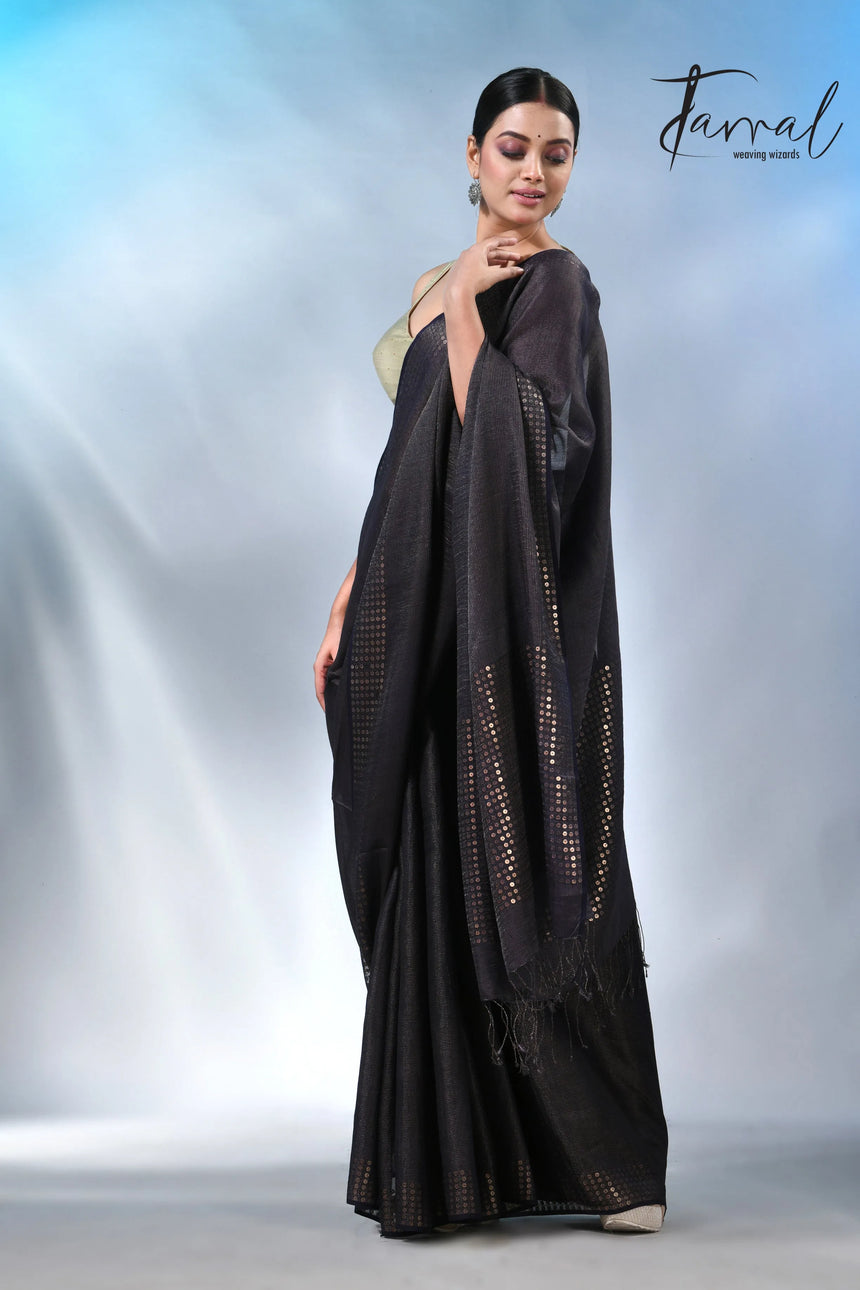 Black Tusser & tissue bangalore silk handloom jamdani saree