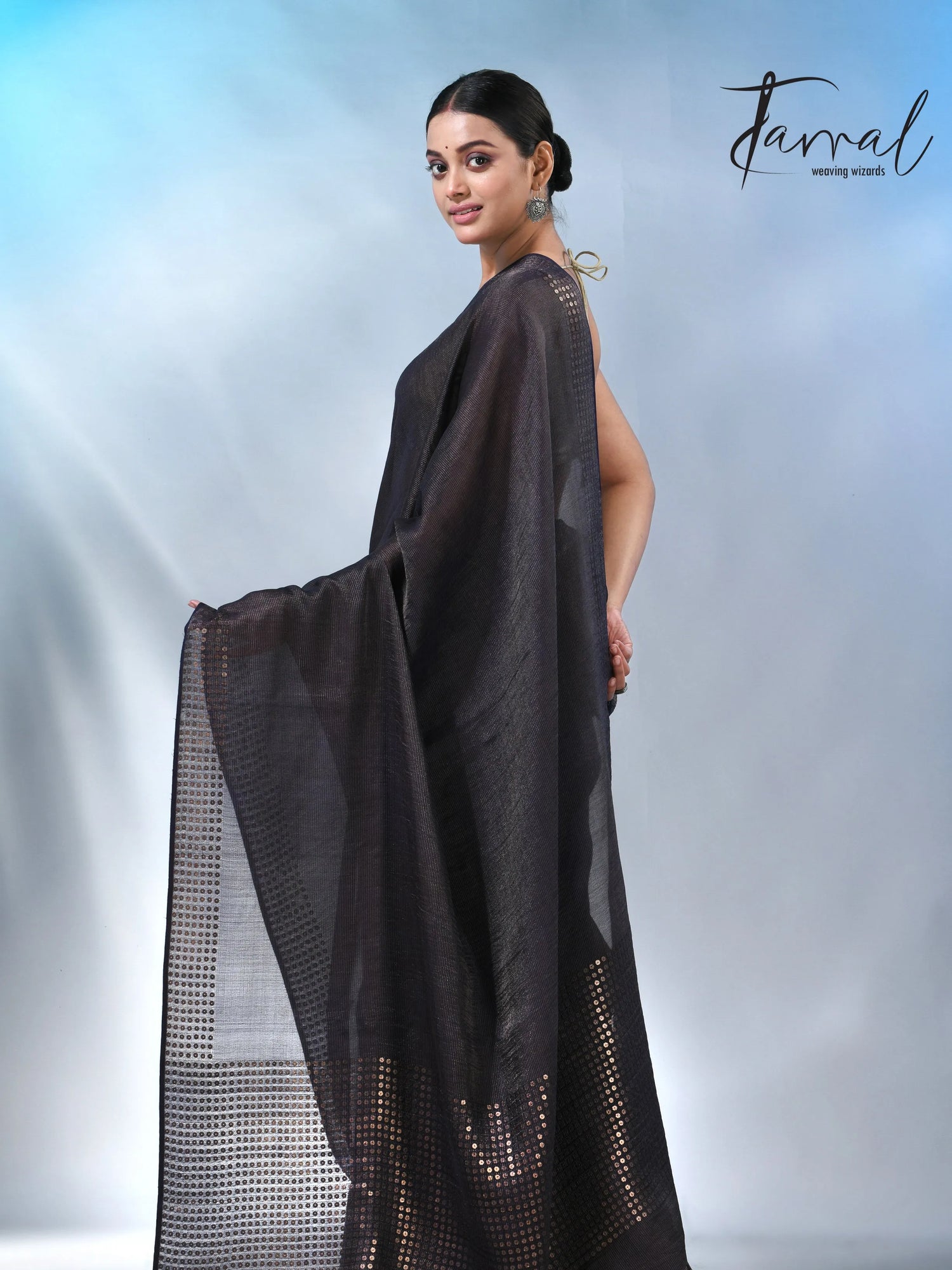 Black Tusser & tissue bangalore silk handloom jamdani saree