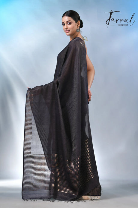 Black Tusser & tissue bangalore silk handloom jamdani saree