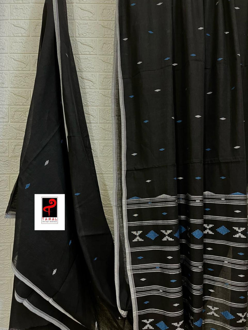 Black colour pure cotton traditional handwoven jamadani saree