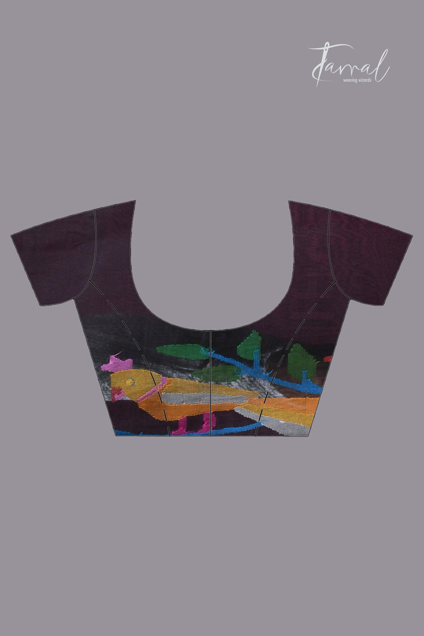 Black  floral motifs floral motifs muslin silk handwoven jamdani saree blouse