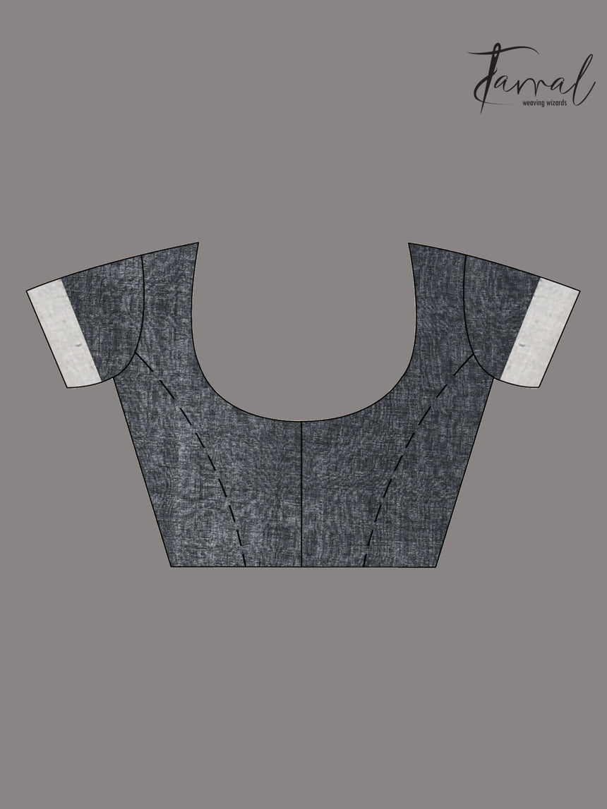 Black pure cotton hibiscus floral handwoven jamdani saree