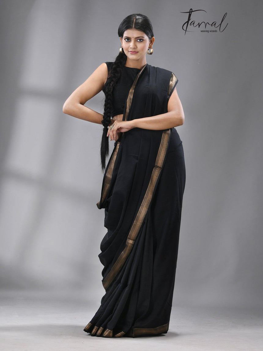 Black with golden zari MangalGiri pure cotton handloom saree