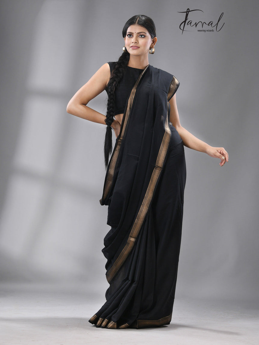 Black with golden zari MangalGiri pure cotton handloom saree