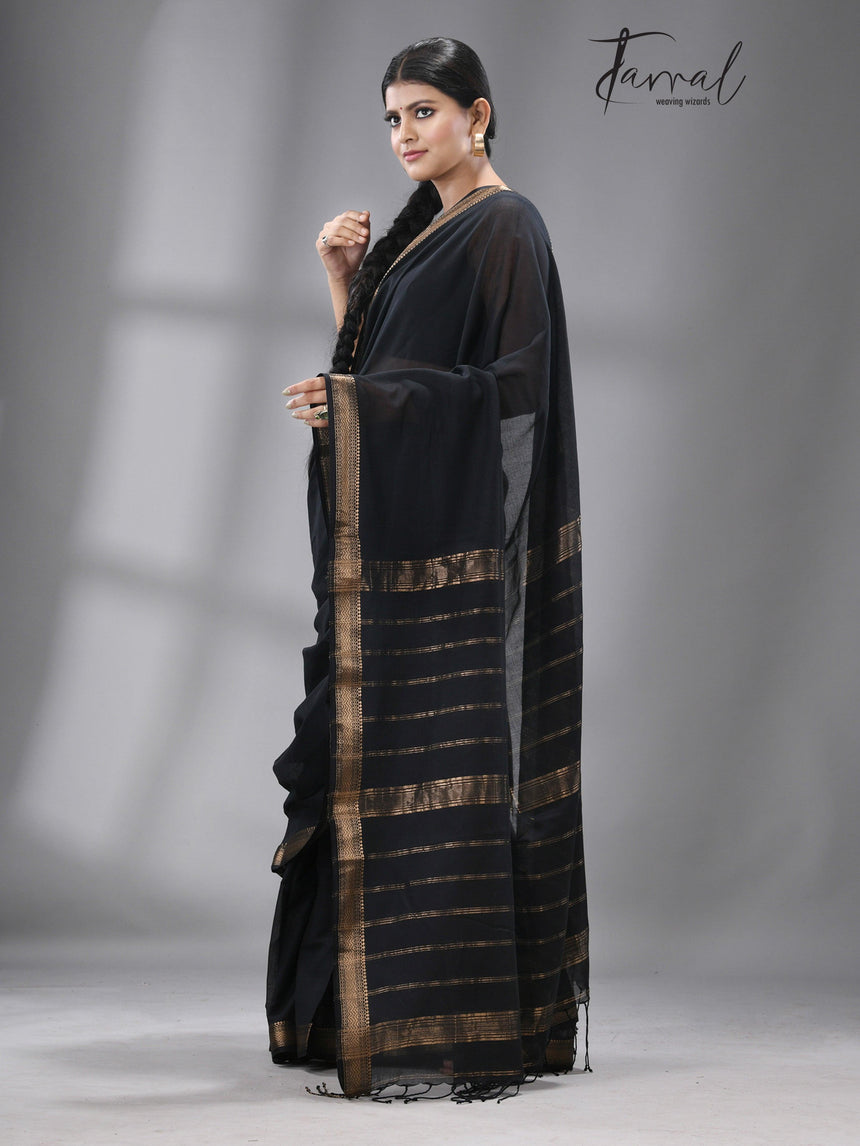 Black with golden zari MangalGiri pure cotton handloom saree
