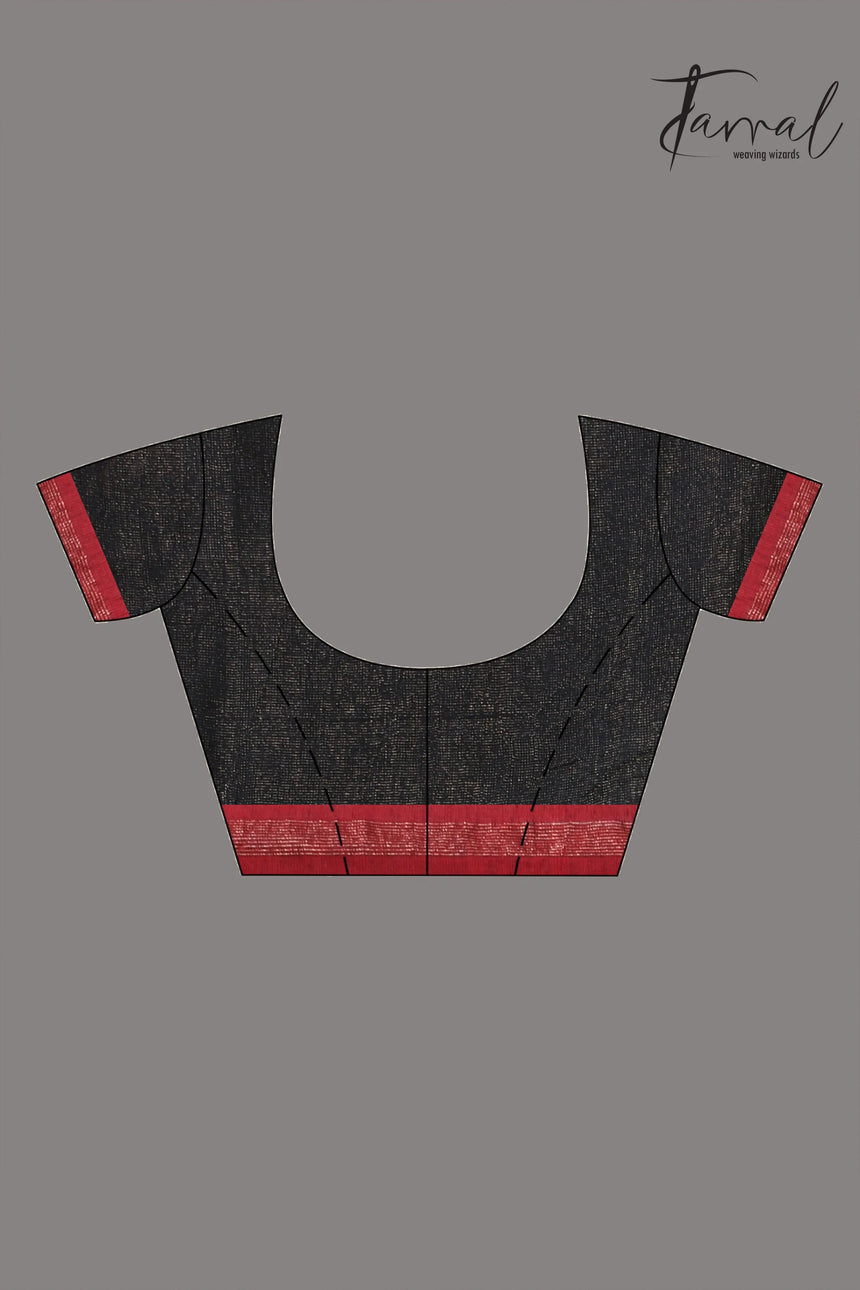 Black with red color border pure tissue linen handloom saree