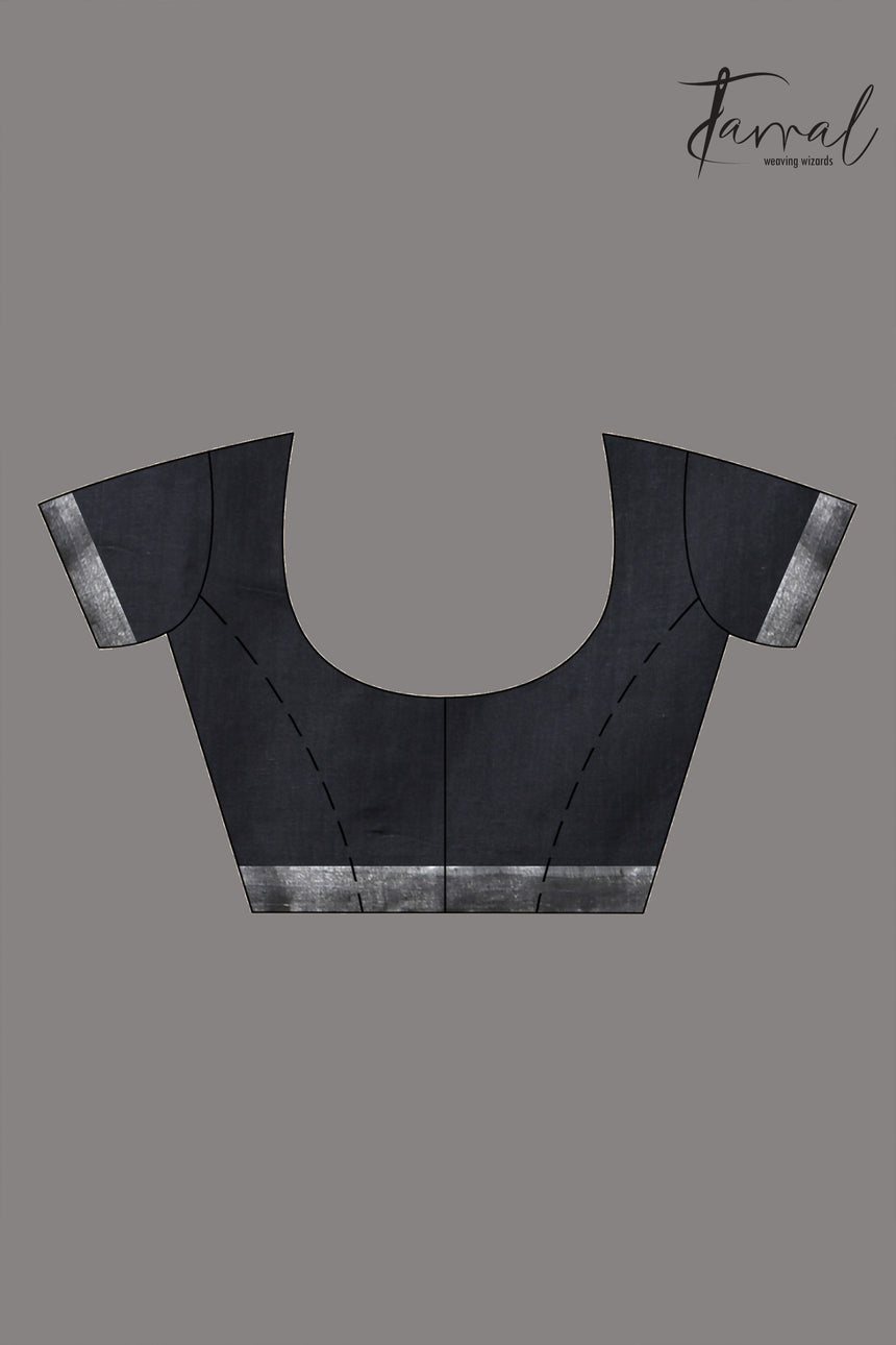 Black with silver zari border cotton handwoven jamdani saree