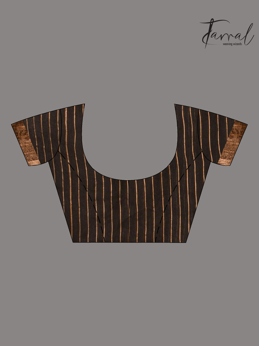 Black with zari border silk linen handwoven needle work Jamdani saree blouse