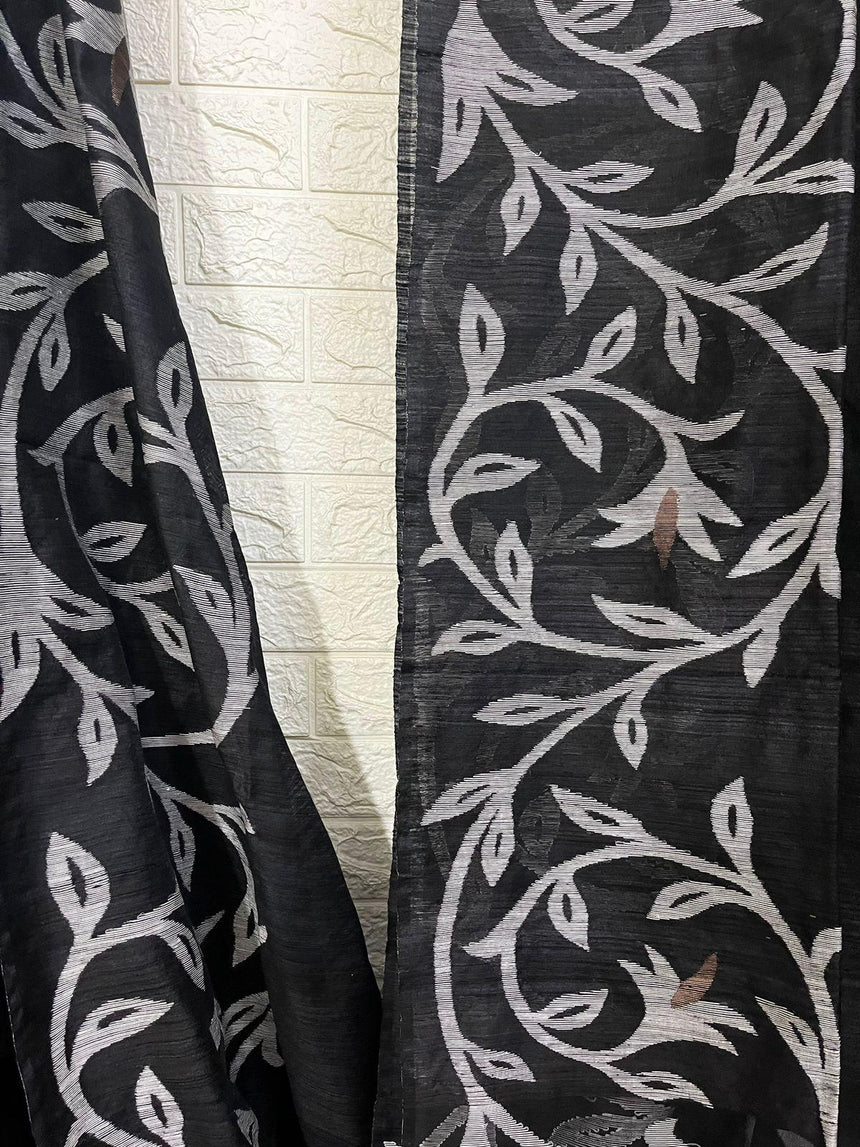 Black diamond matka silk handwoven jamdani saree - Tamal Boutique