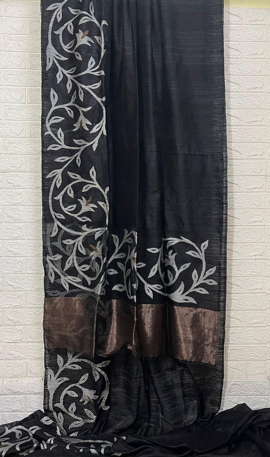 Black diamond matka silk handwoven jamdani saree - Tamal Boutique