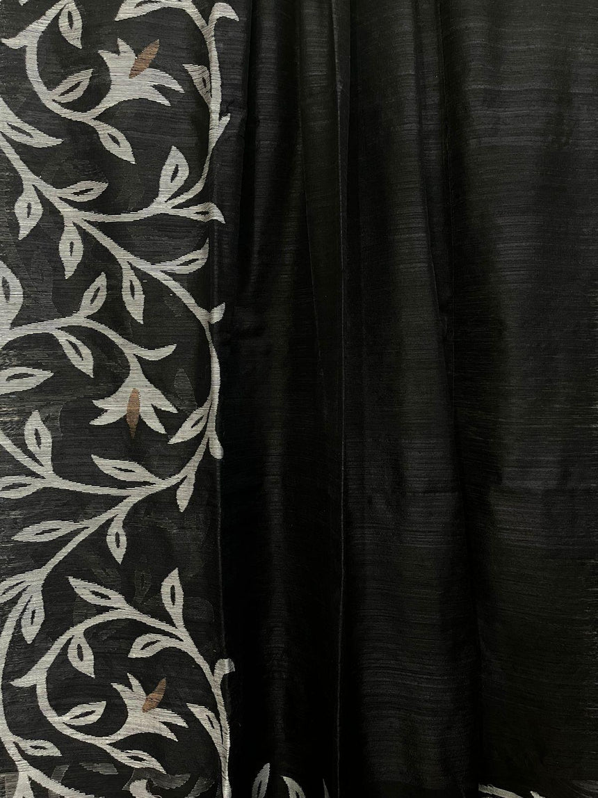Black diamond matka silk handwoven jamdani saree - Tamal Boutique