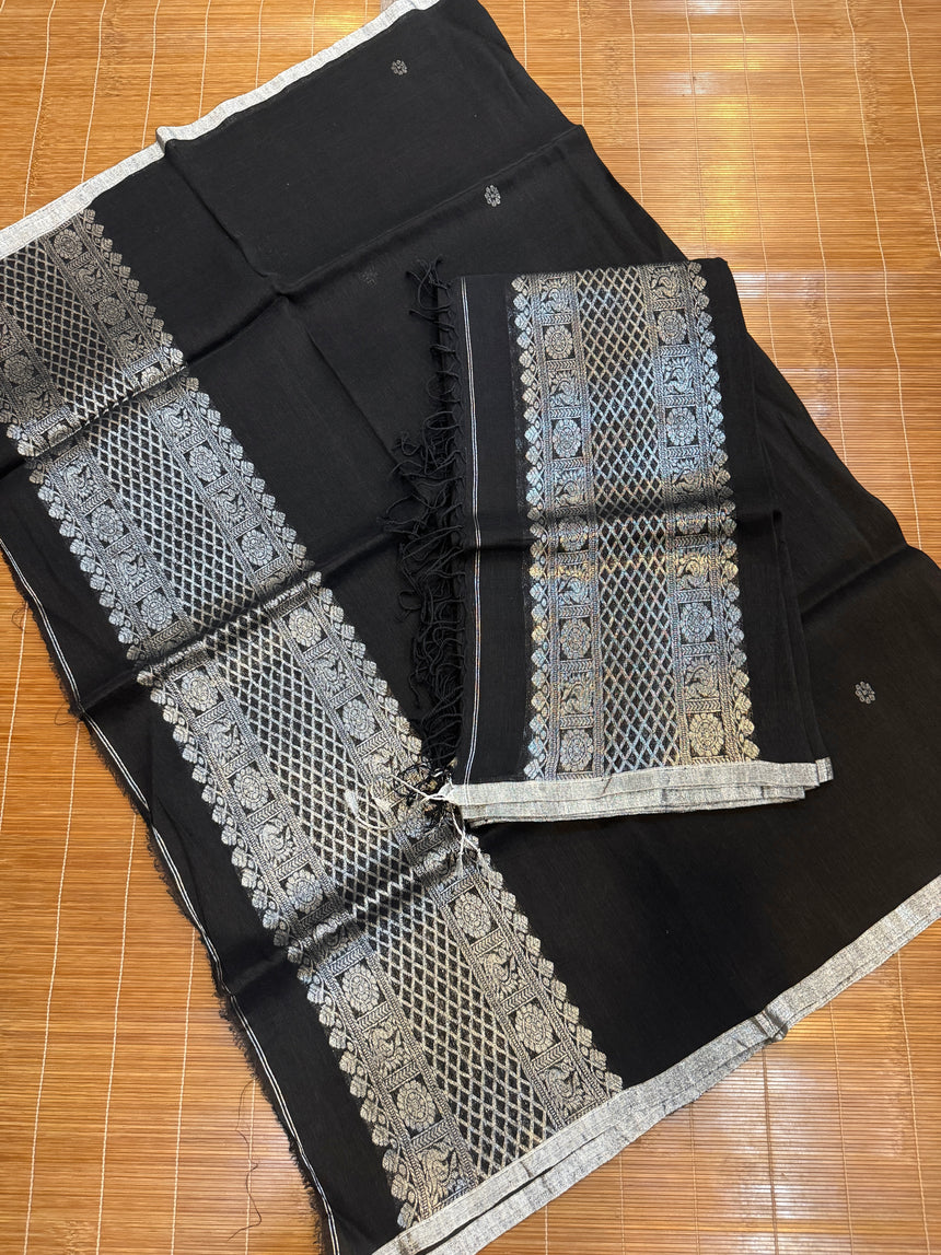 Black with silver zari work handloom Kurti & Dupatta set