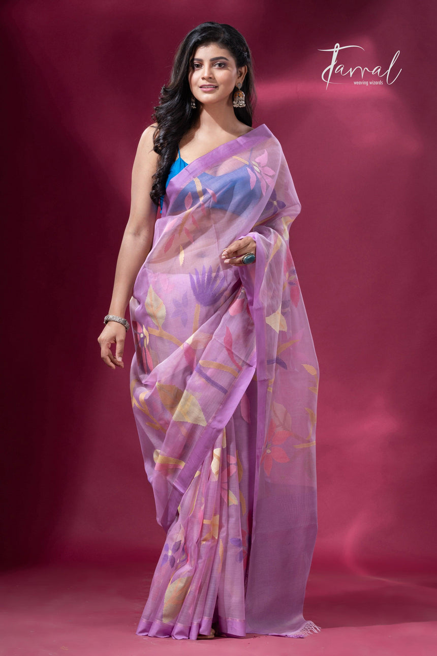 Bloom Handwoven Jamdani Saree Floral Design