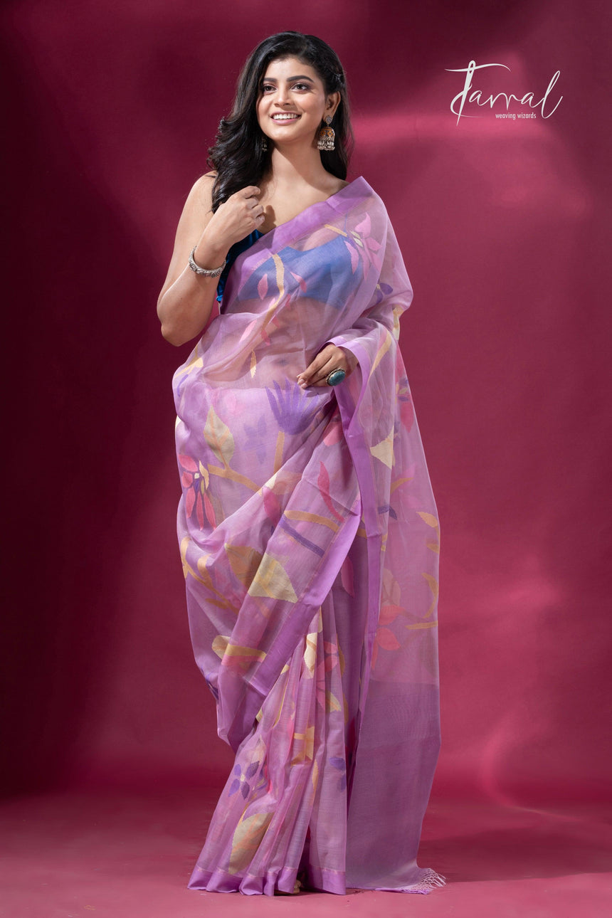 Bloom Handwoven Jamdani Saree Floral Design full1