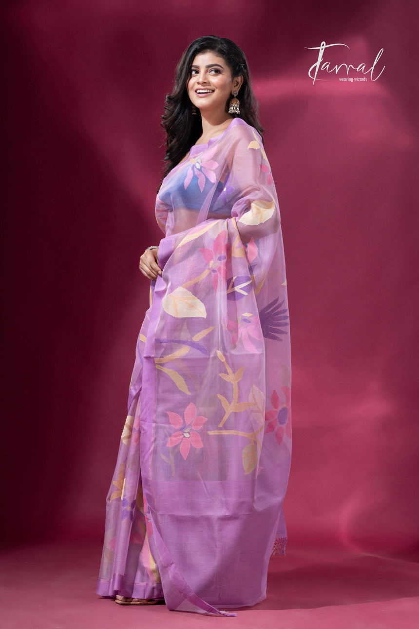 Bloom Handwoven Jamdani Saree Floral Design full2
