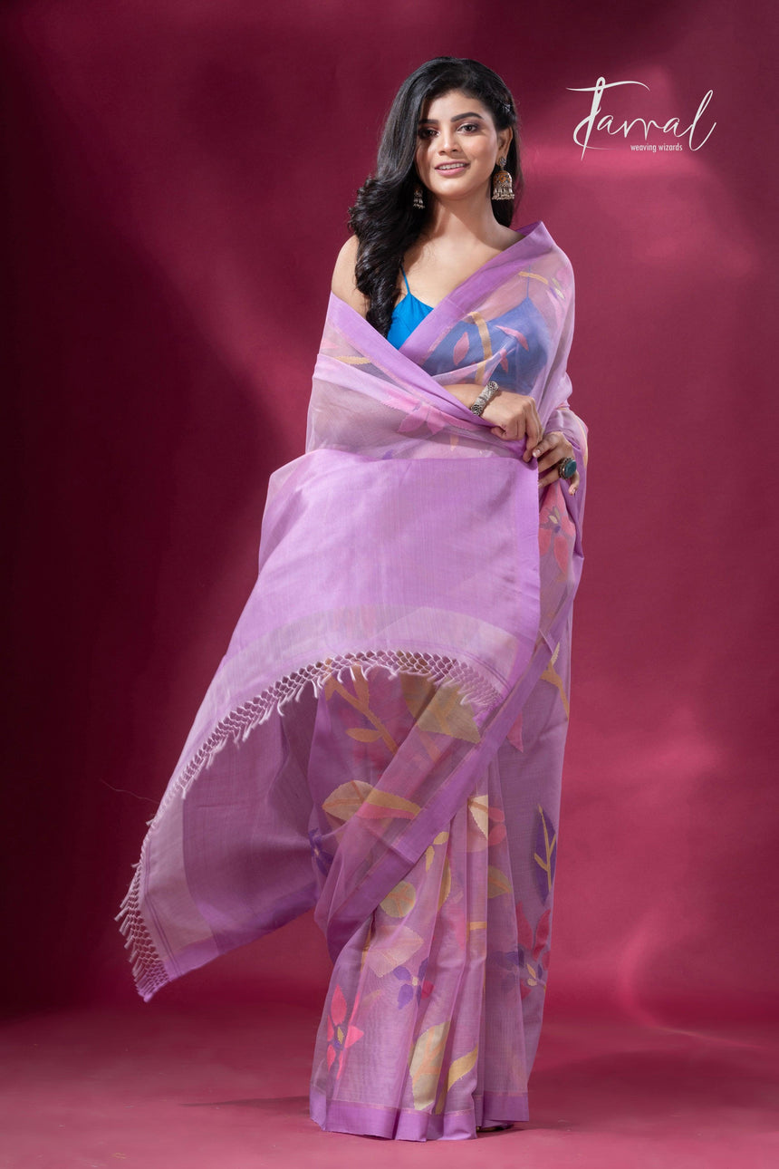 Bloom Handwoven Jamdani Saree Floral Design full3