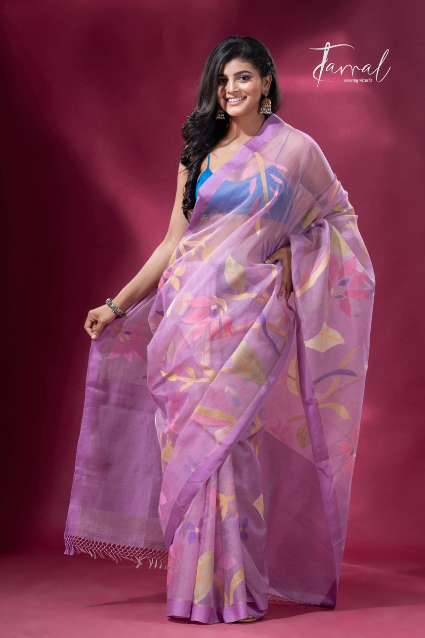 Bloom Handwoven Jamdani Saree Floral Design full4