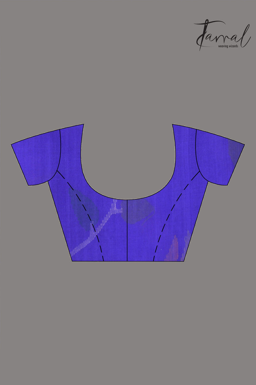 Blue Muslin Silk Handwoven Jamdani Saree in floral border bloue