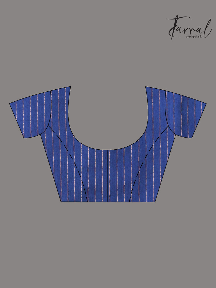 Blue self silk linen handwoven jamdani saree - Tamal Boutique