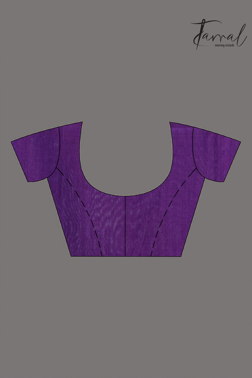 Blue with rani pallu golden lotus matka silk handwoven jamdani saree - Tamal Boutique