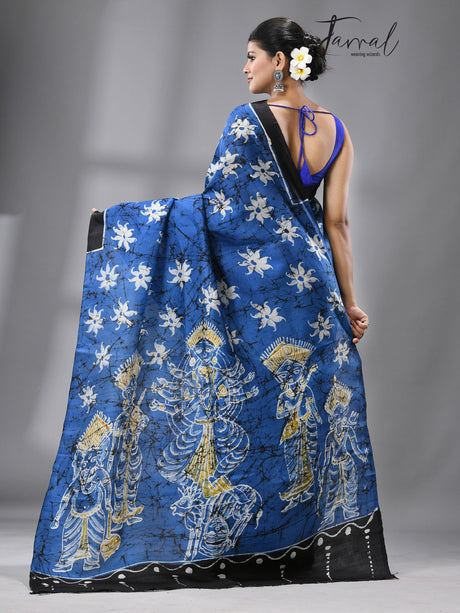 Blue serenity batik silk saree - Tamal Boutique