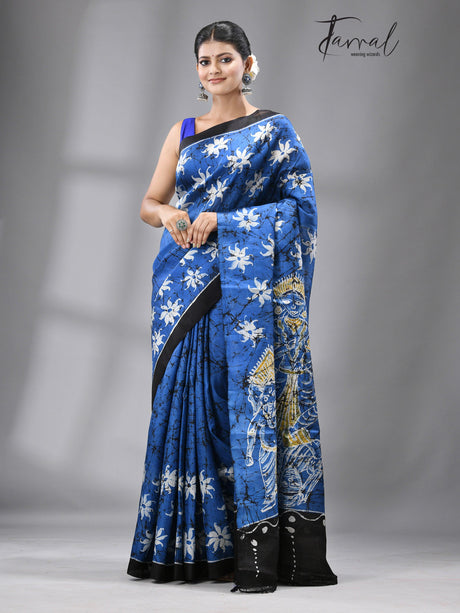 Blue serenity batik silk saree - Tamal Boutique