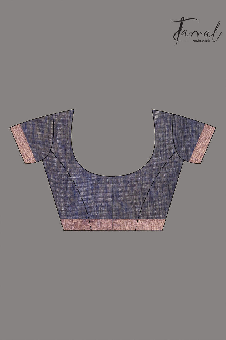 Blue with golden tissue muslin lotus handwoven jamdani saree