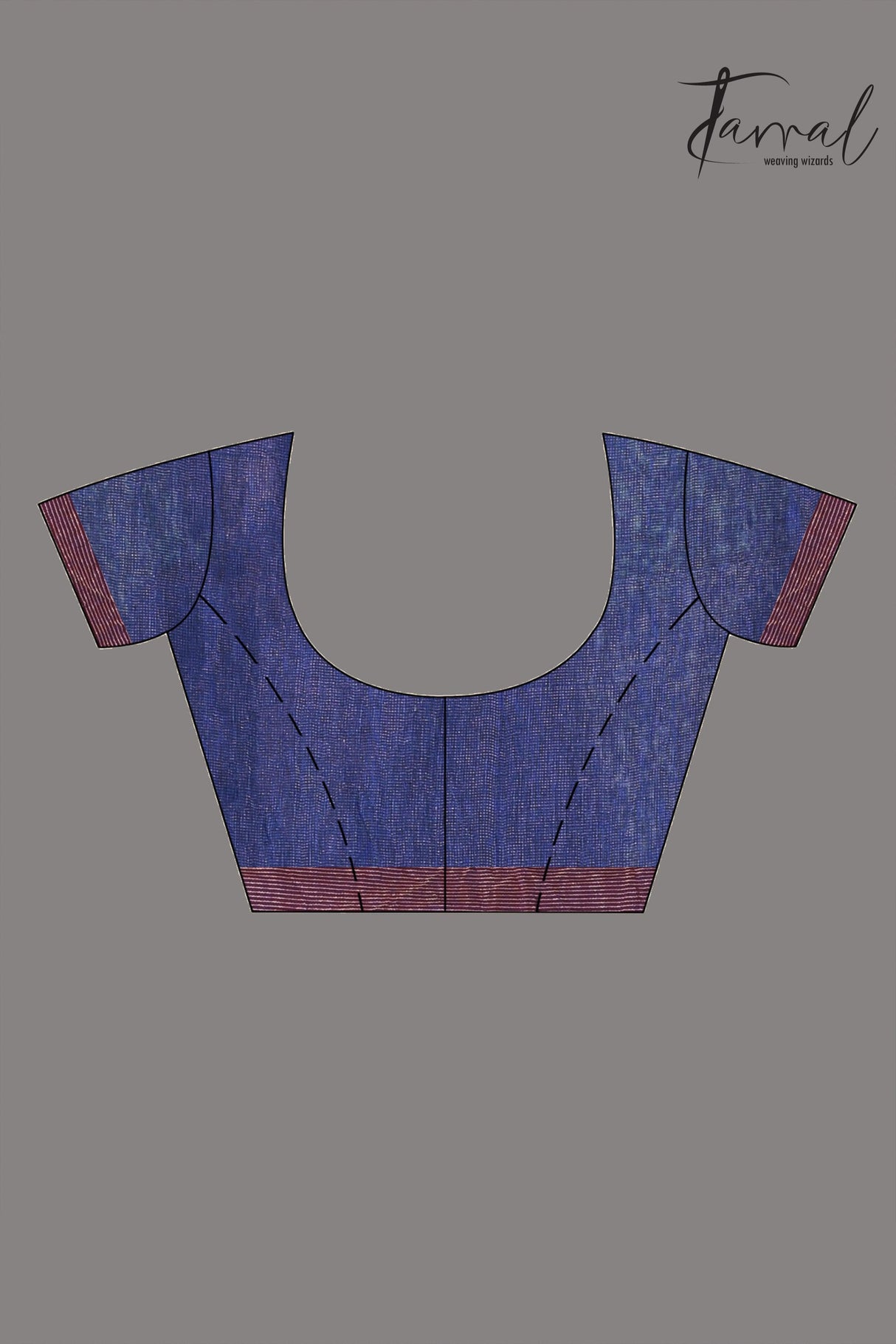 Blue with red border pure tissue linen handloom saree - Tamal Boutique