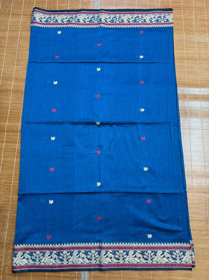 Blue cotton baluchari kurti with dupatta & pant set - Tamal Boutique