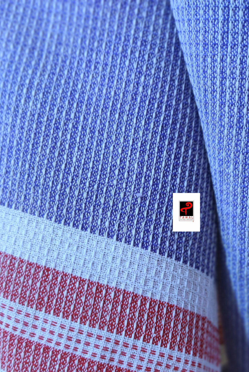 Blue with red hand crafted cotton towel ( single ) - Tamal Boutique