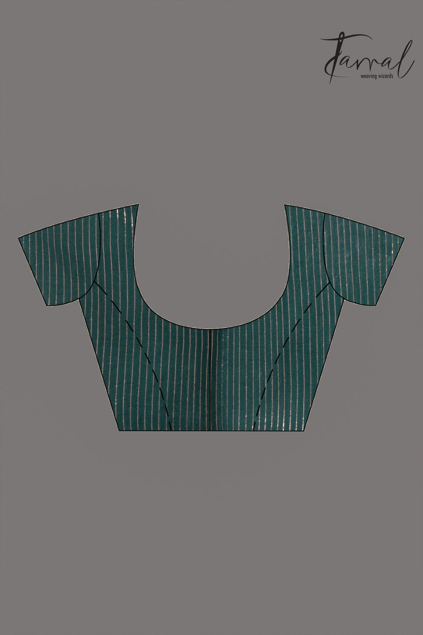 Bottle green with zari border traditional handwoven jamdani in muslin silk - Tamal Boutique