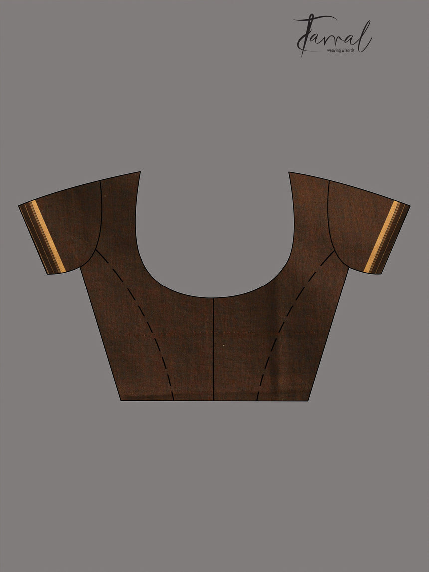 Brown with yellow border pure cotton handwoven jamdani saree