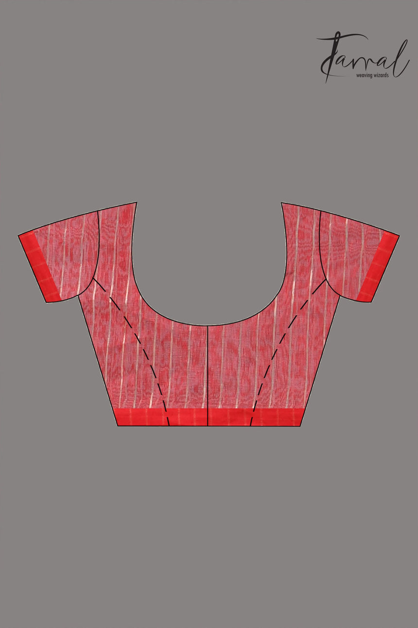 Charcole black with red in silk linen handwoven jamdani saree