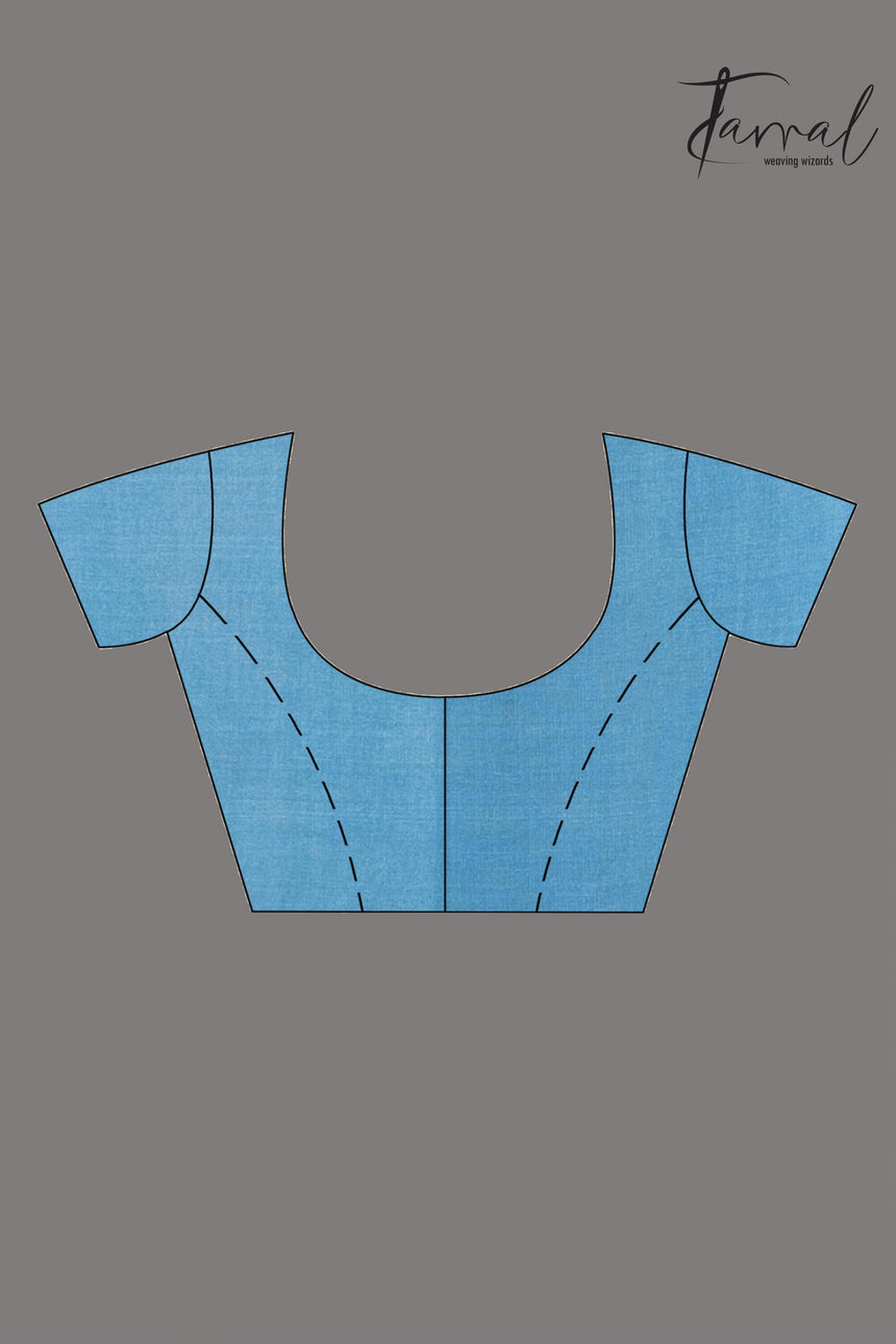 Cloudy blue with floral border muslin silk handwoven jamdani saree bloue