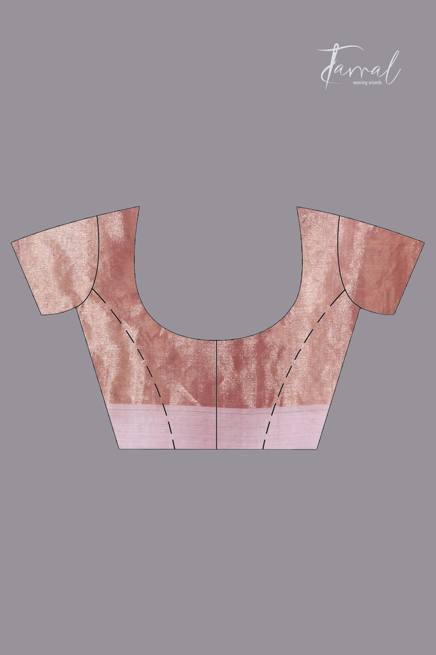 Copper gold white sequins border pure tissue silk saree blouse