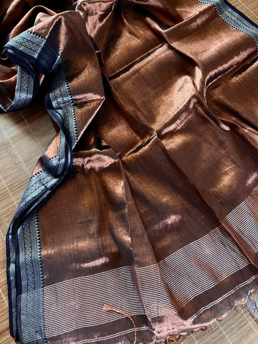 Copper with Black border tissue handloom saree - Tamal Boutique