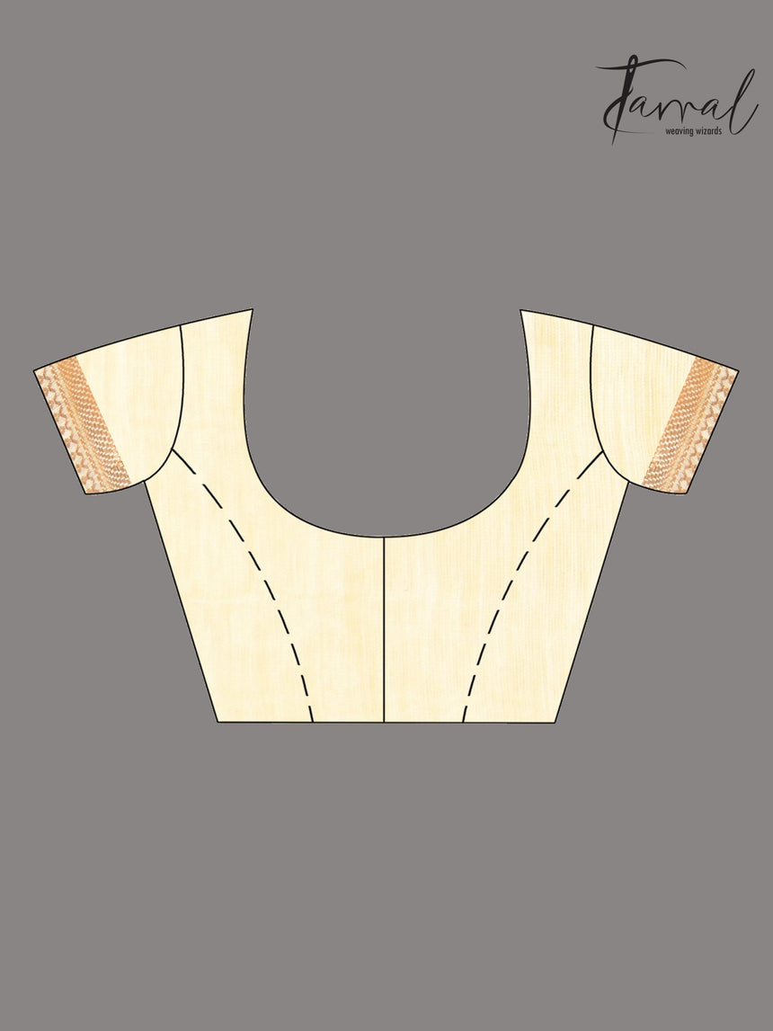 Cream Silk Linen Embroidered Handloom Saree with Zari Border blouse