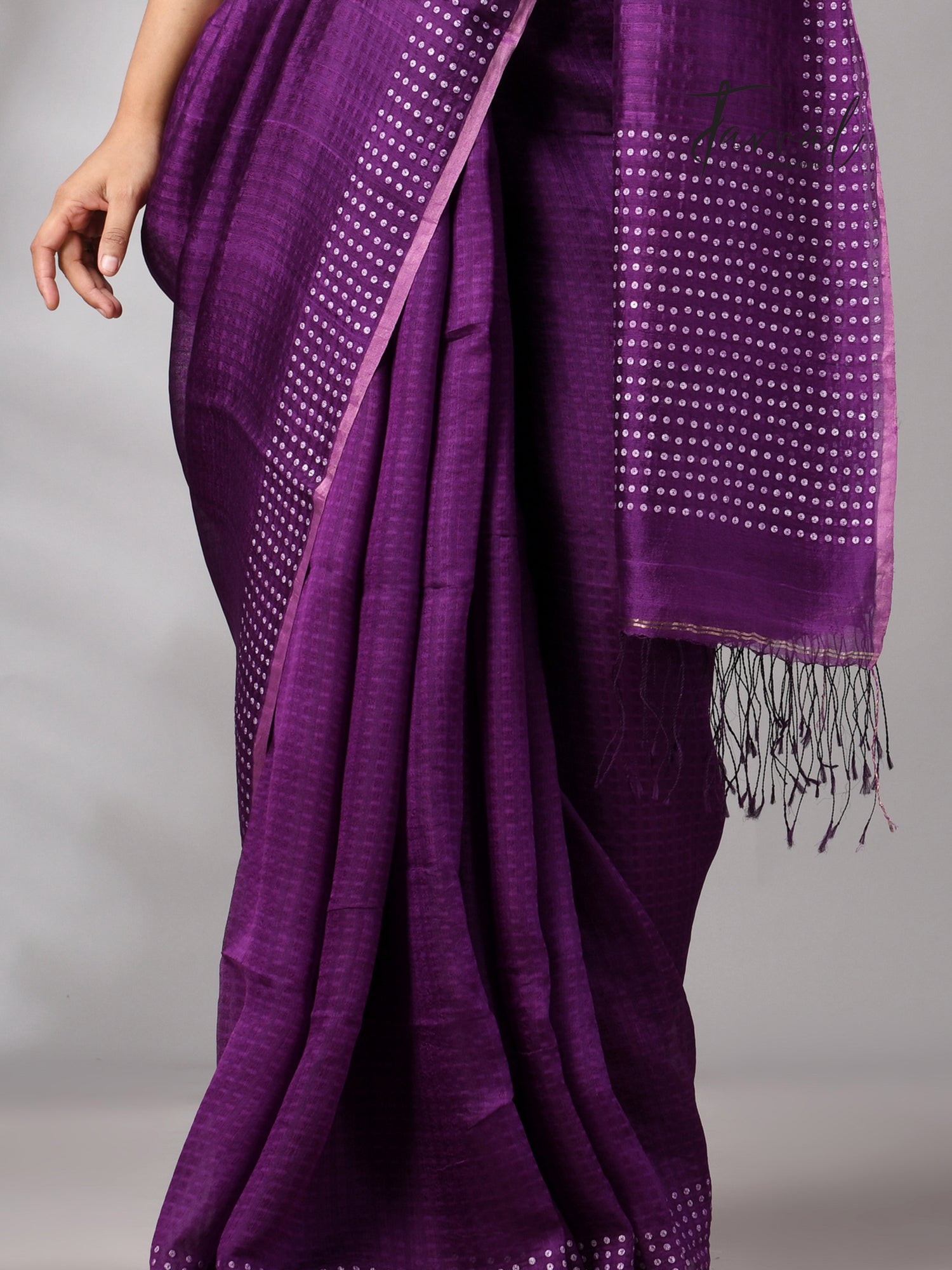 Purple Tusser & tissue sequins mulberry silk handloom jamdani saree